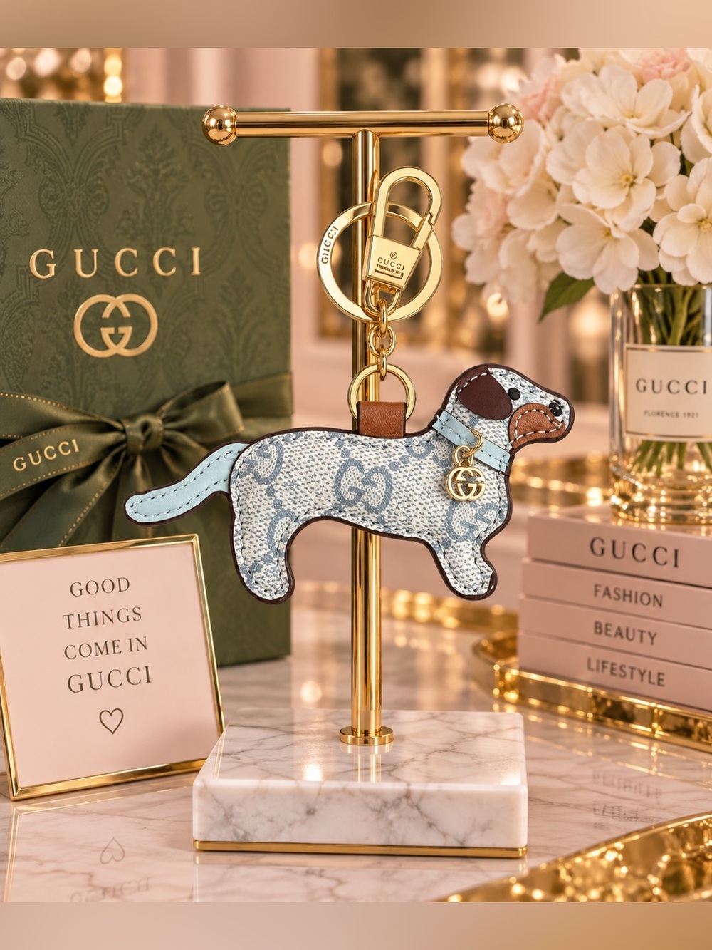 Light Blue Dog Keychain Charm